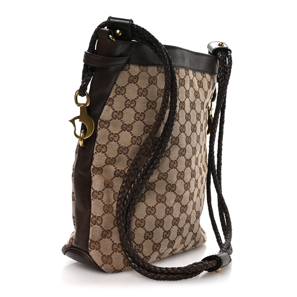 Gucci Monogram Braided Shoulder Bag Brown