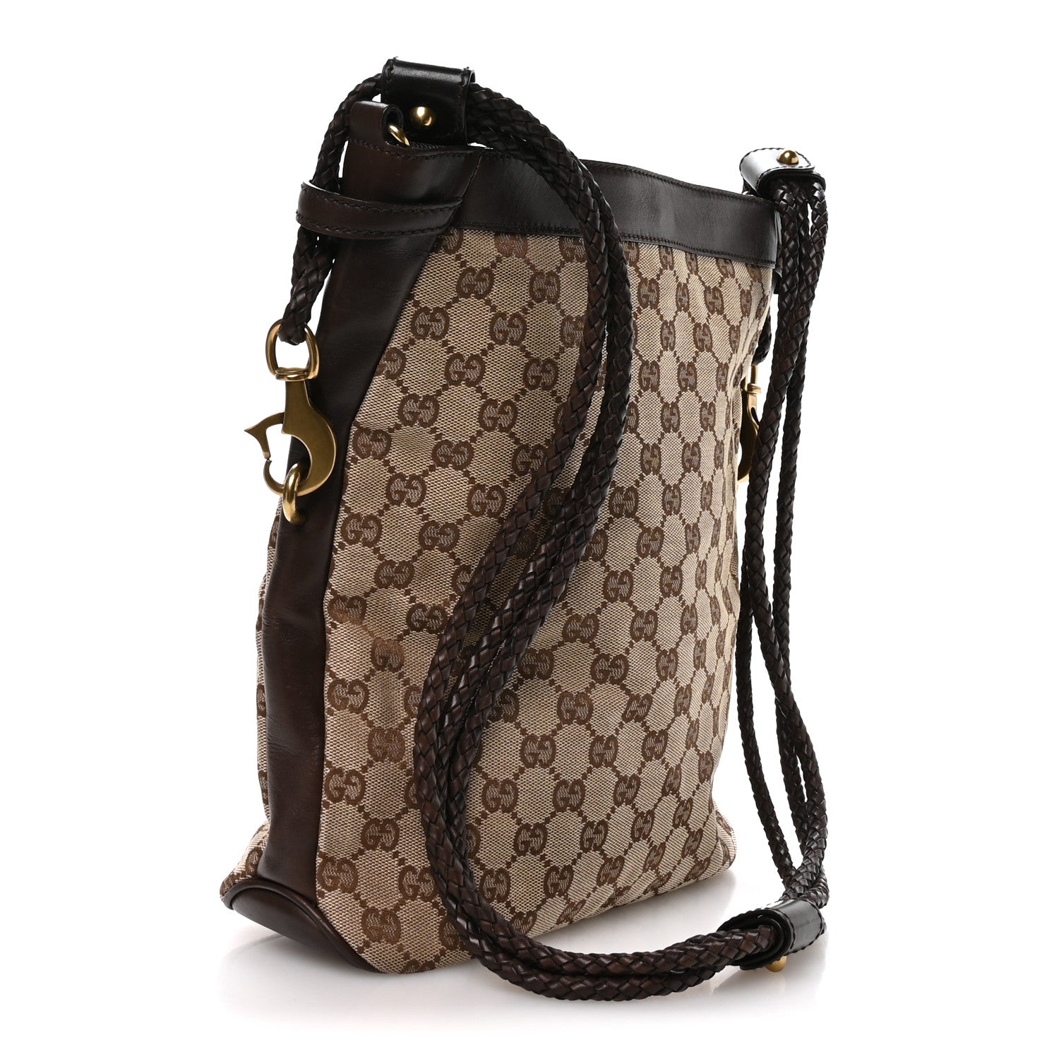 Gucci Monogram Braided Shoulder Bag Brown