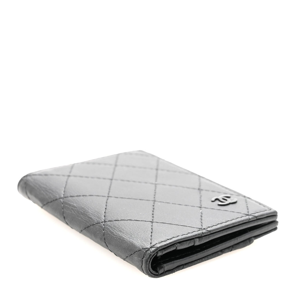 Calfskin Quilted Card Holder Wallet So Black
