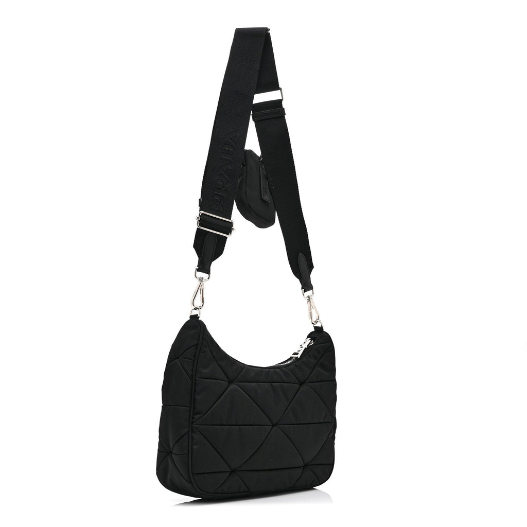 Prada Re-Nylon Triangle Padded Patchwork Shoulder Bag Black