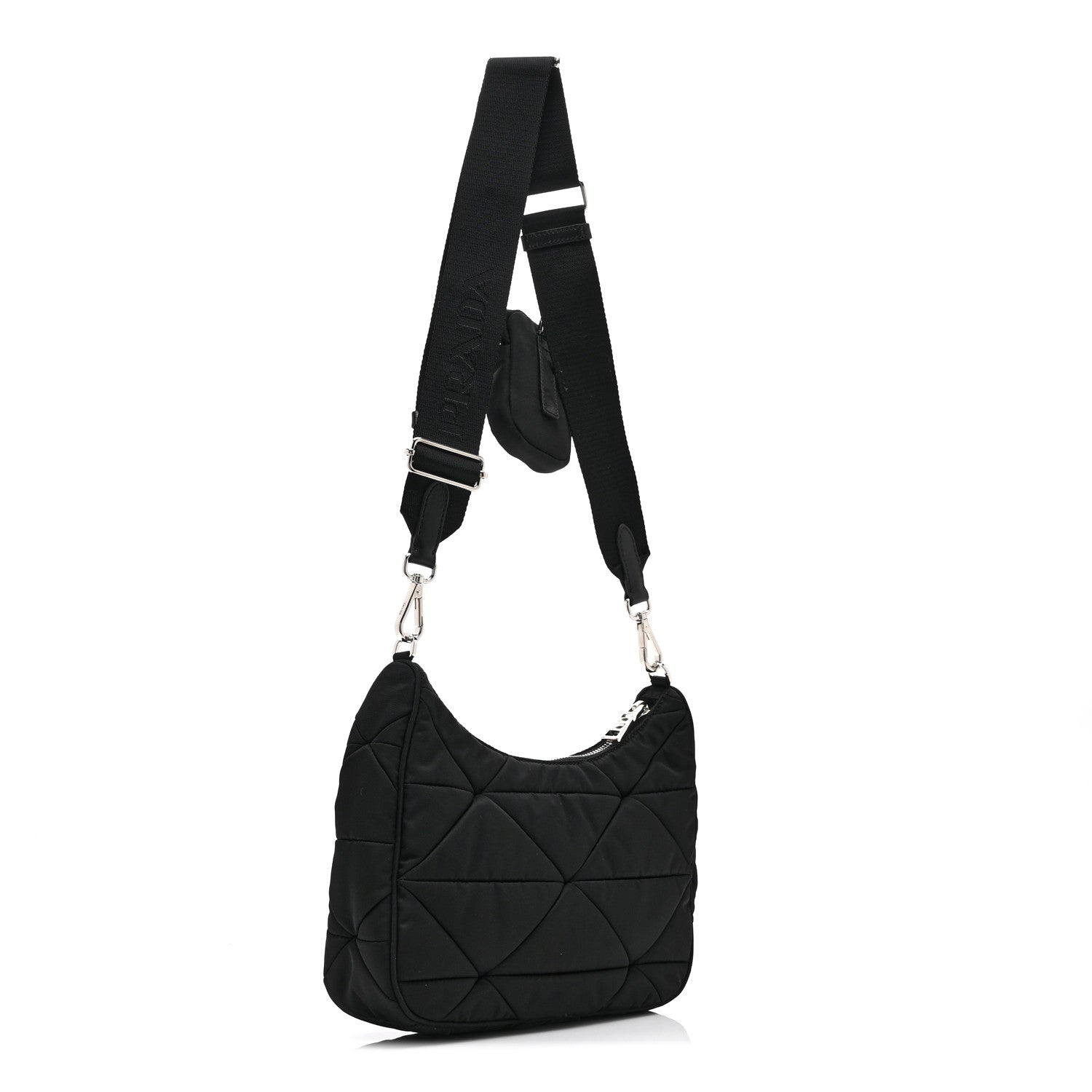 Prada Re-Nylon Triangle Padded Patchwork Shoulder Bag Black