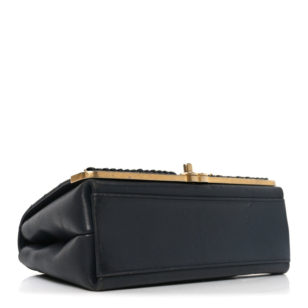 Chanel Sheepskin Chevron Stitched Chain Top Handle Flap Blue