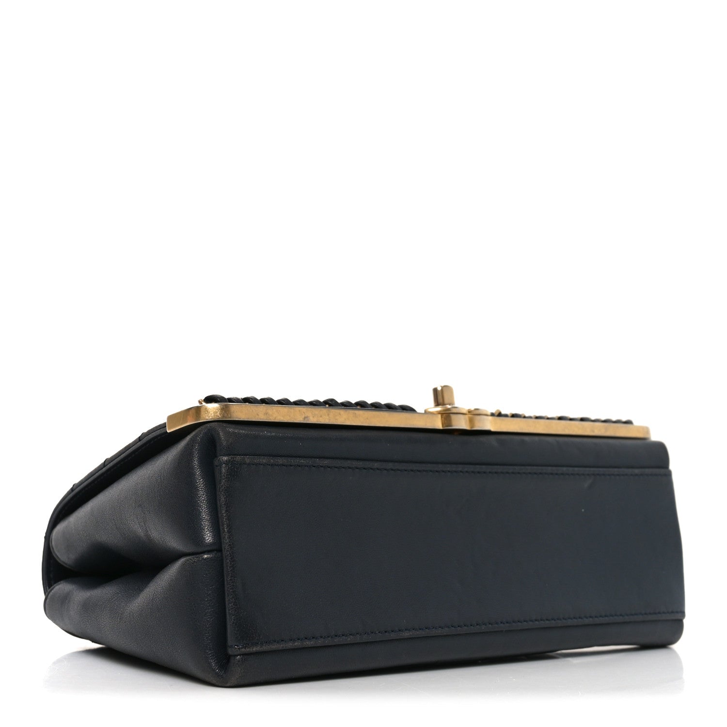 Chanel Sheepskin Chevron Stitched Chain Top Handle Flap Blue