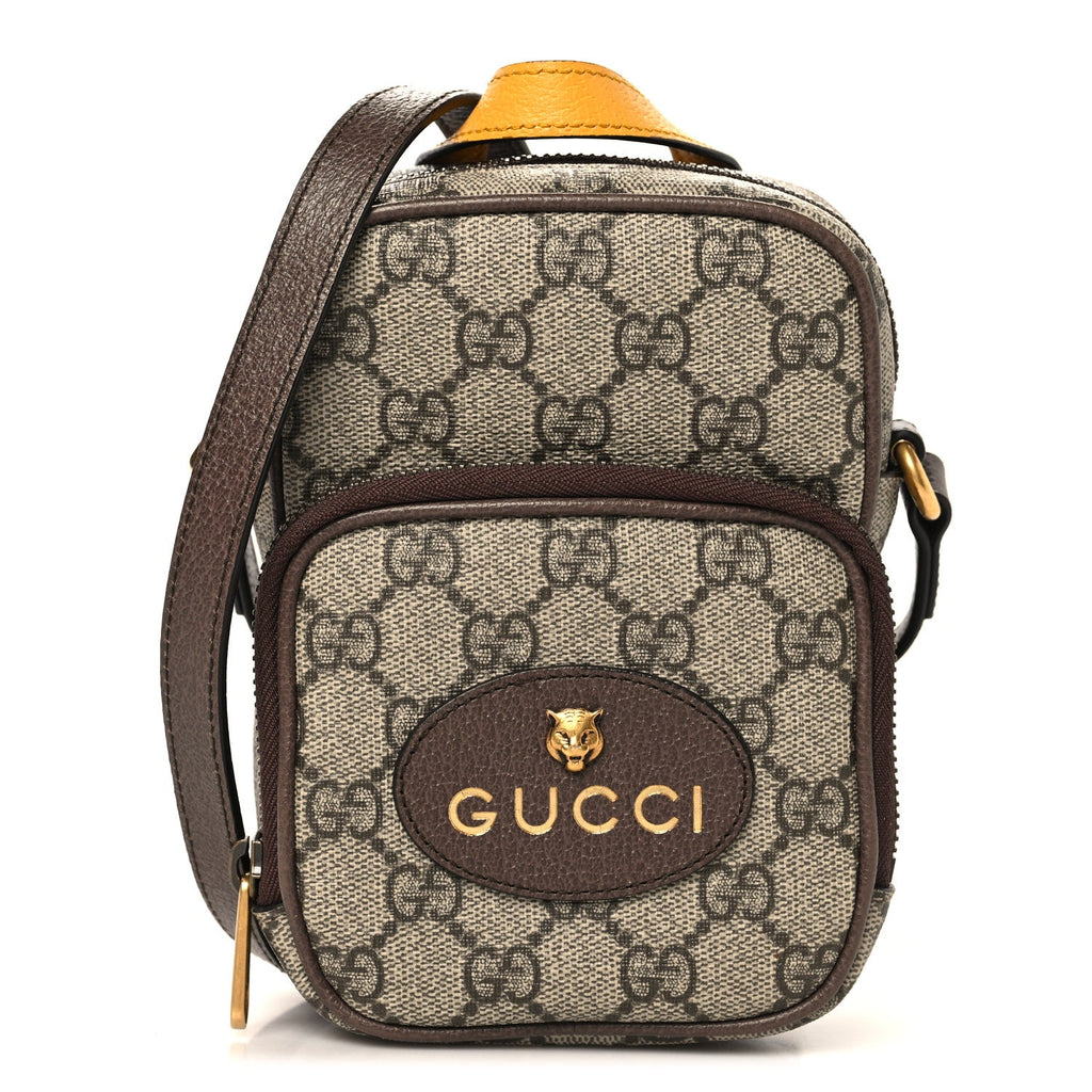 Gucci GG Supreme Monogram Mini Neo Vintage Double Zip Messenger Bag Beige New Acero Crop