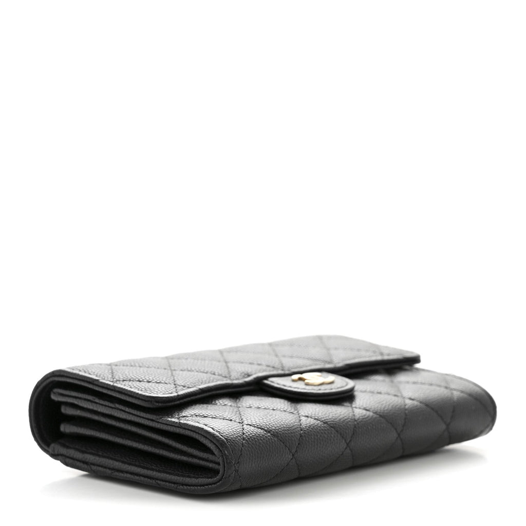 Caviar Quilted Medium Flap Wallet Black