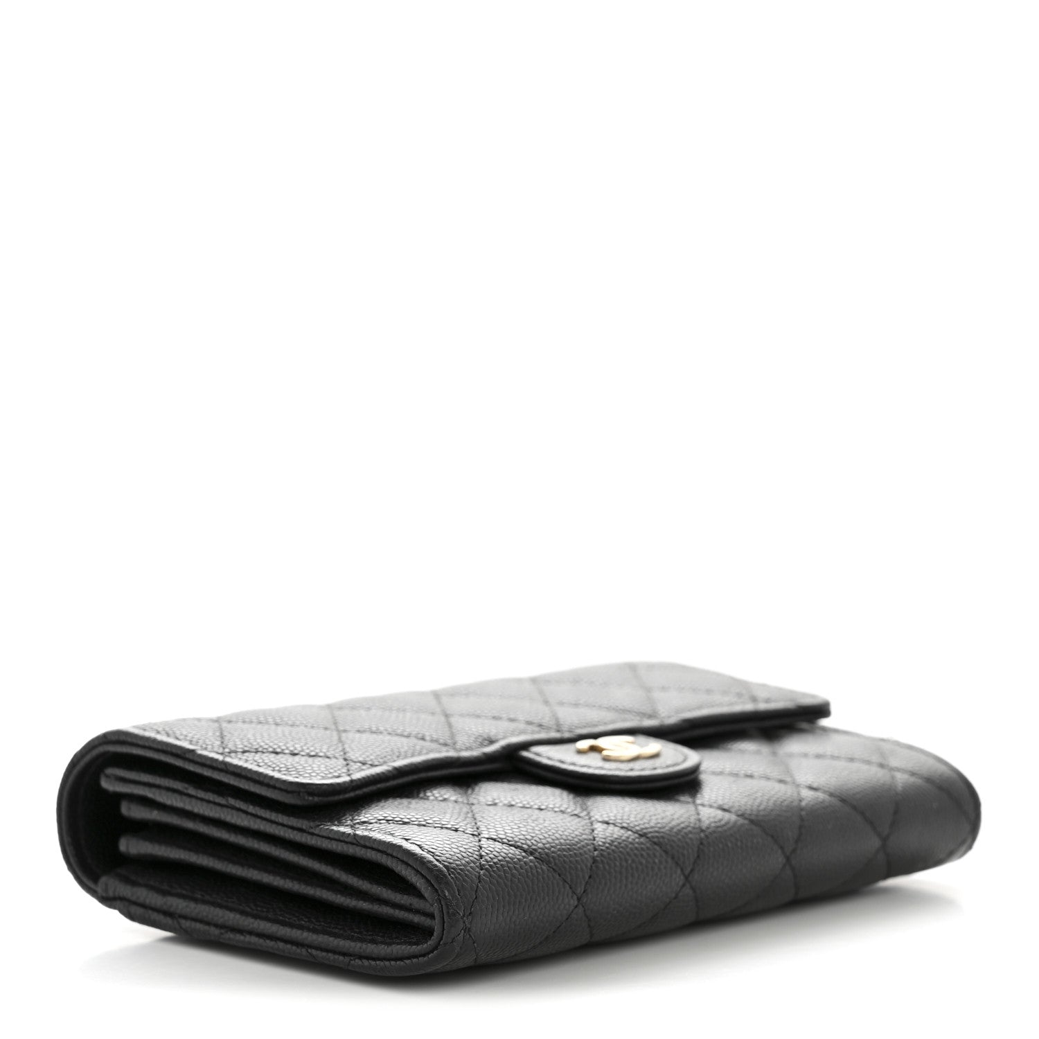 Caviar Quilted Medium Flap Wallet Black