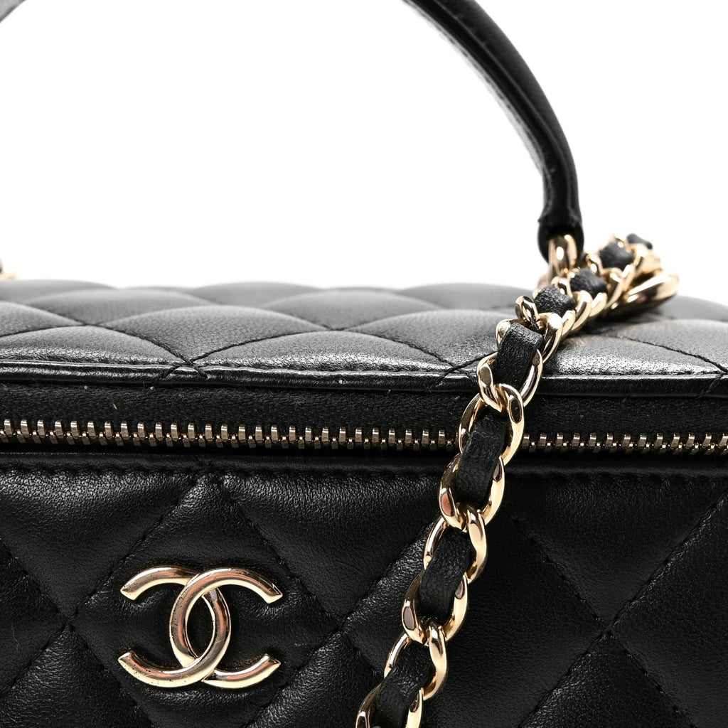 Chanel Lambskin Quilted Small Top Handle Vanity Case With Chain Black