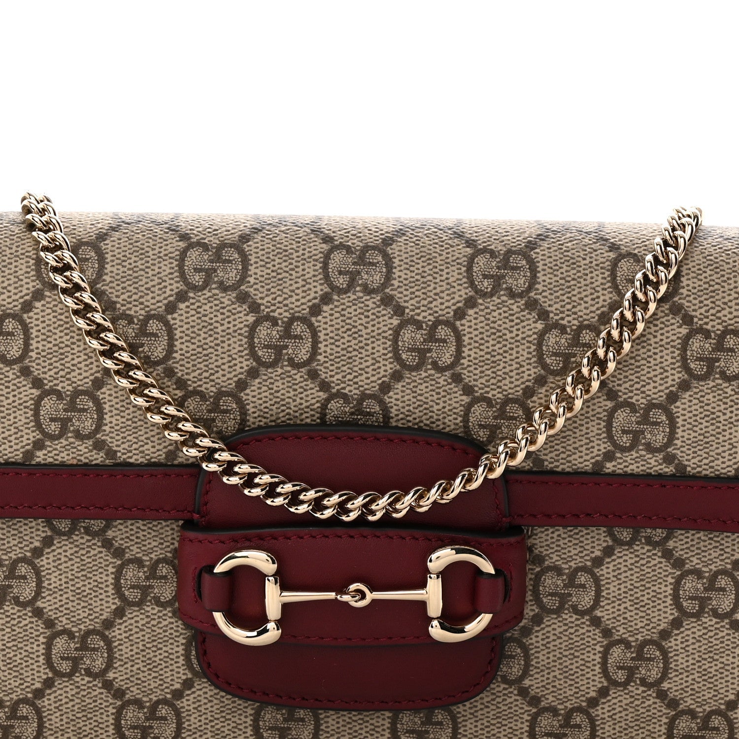 Gucci GG Supreme Monogram Azalea Calfskin Horsebit 1955 Mini Bag Beige Ebony Rosso Ancora