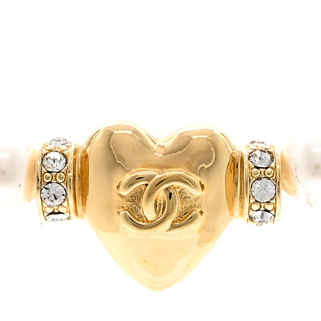 Crystal Pearl CC Heart Choker Necklace Gold