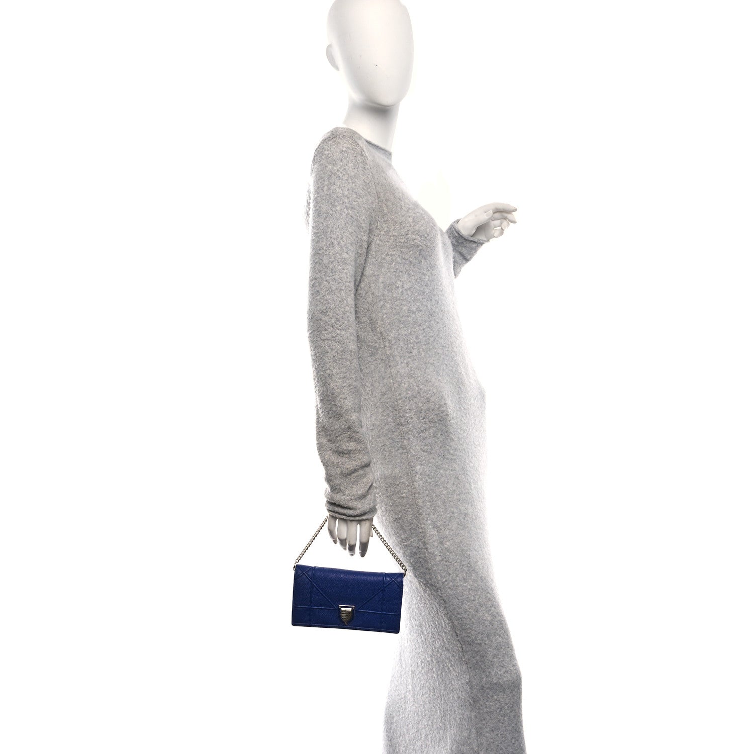 Christian Dior Grained Calfskin Diorama Wallet On Chain Blue