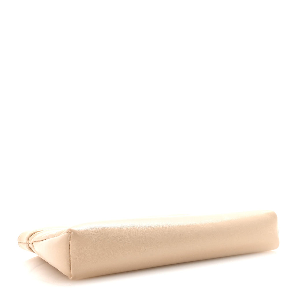 Chanel Shiny Crumpled Calfskin Quilted Nano 31 Shopping Bag Beige