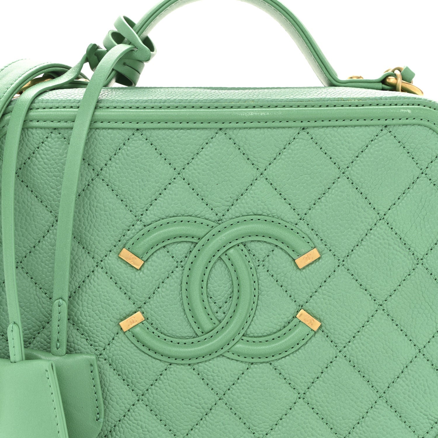 Chanel Caviar Quilted Medium CC Filigree Vanity Case Green