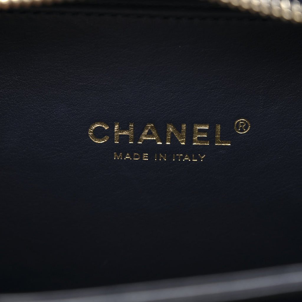 Chanel Jersey Quilted Small CC Filigree Vanity Case Blue Black Grey