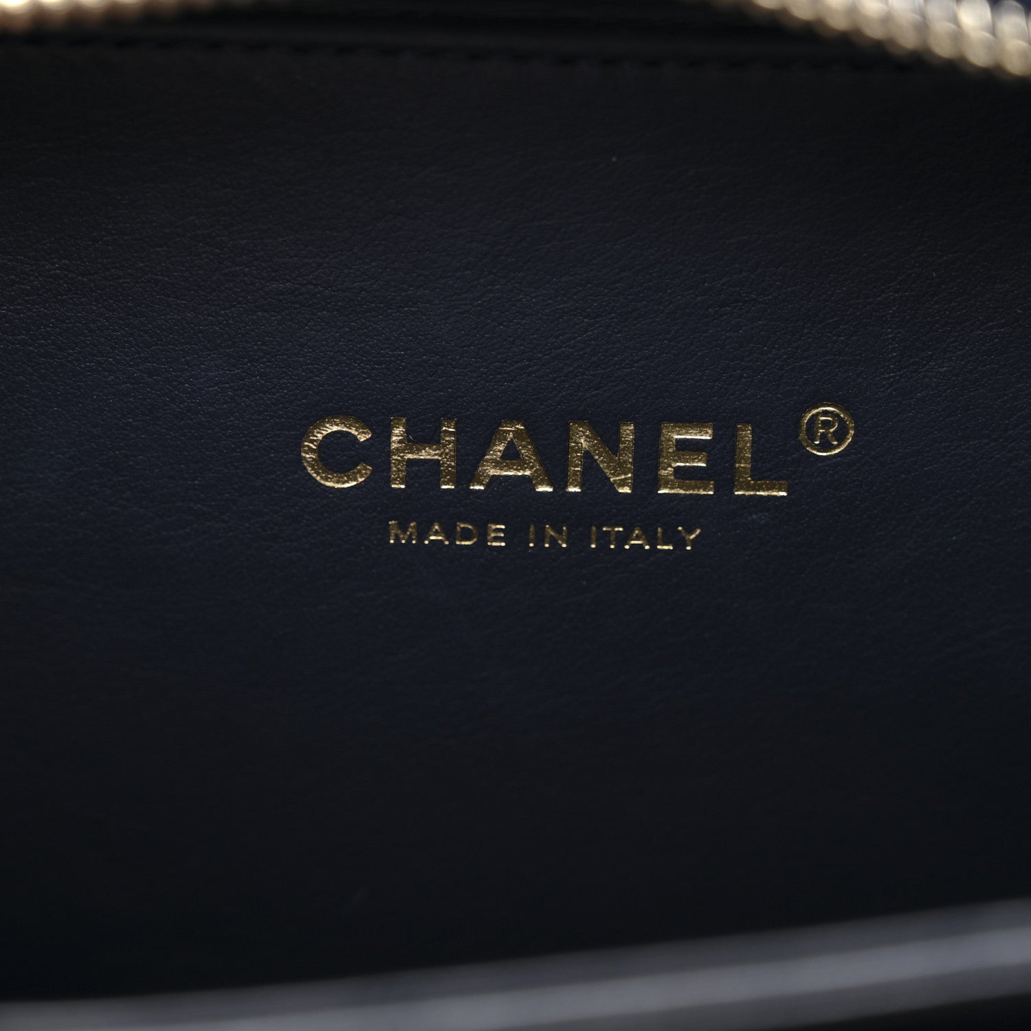 Chanel Jersey Quilted Small CC Filigree Vanity Case Blue Black Grey