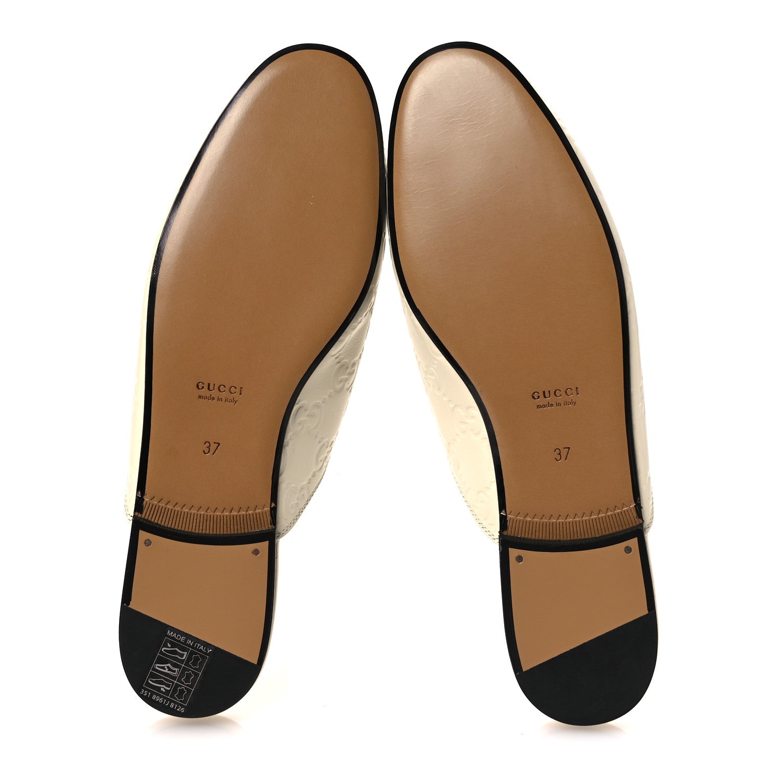 Gucci Glamour Calfskin Guccissima Womens Princetown Slippers 37 New Ivoire