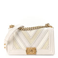 Chanel Caviar Calfskin Chevron Medium Boy Flap White