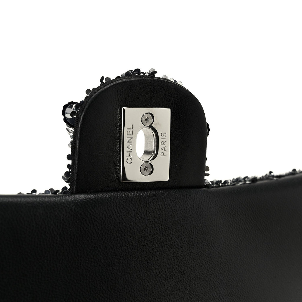Chanel Sequin Quilted Small Single Flap Silver Black