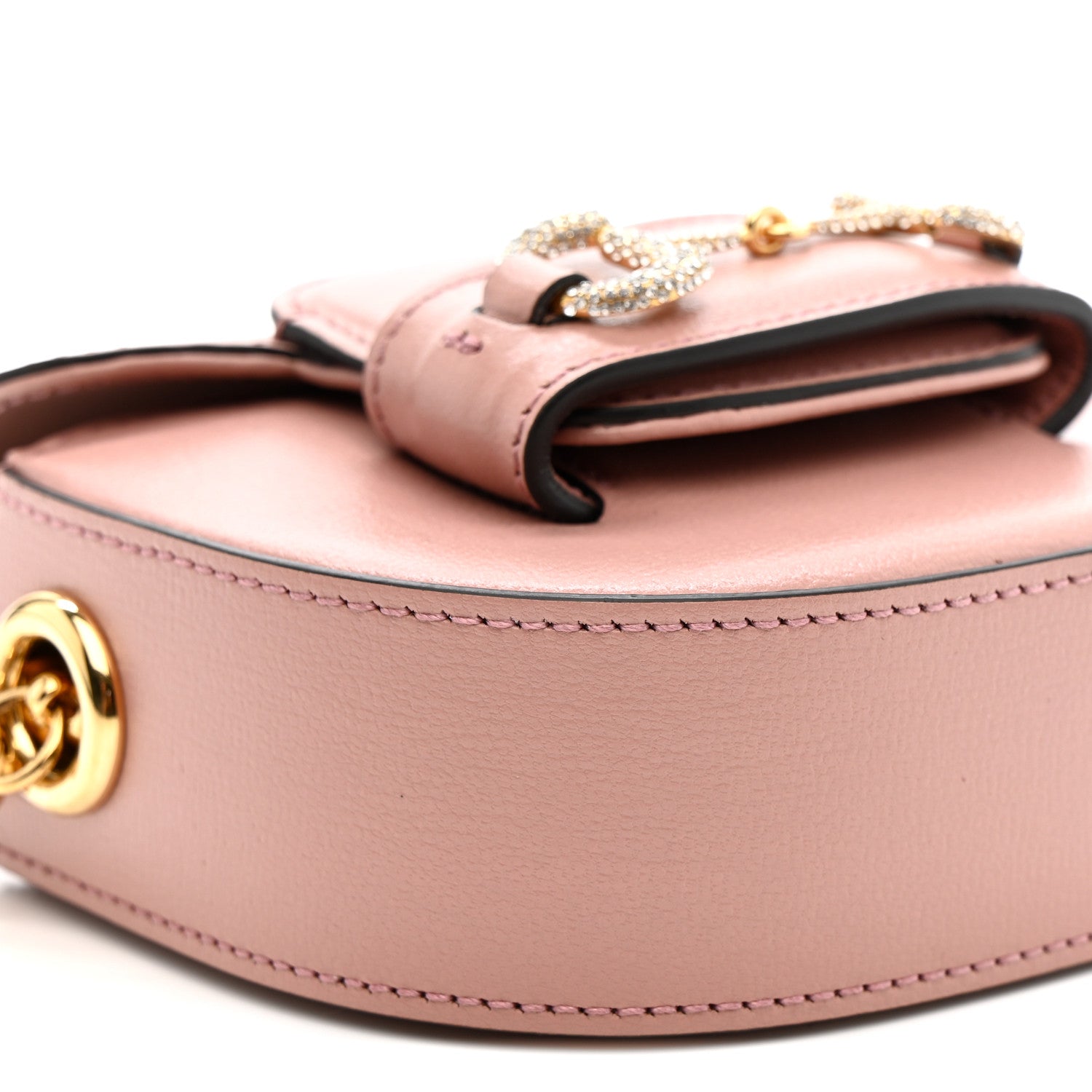 Gucci Azalea Calfskin Crystal GG Monogram Mini Horsebit 1955 Waist Bag Pink