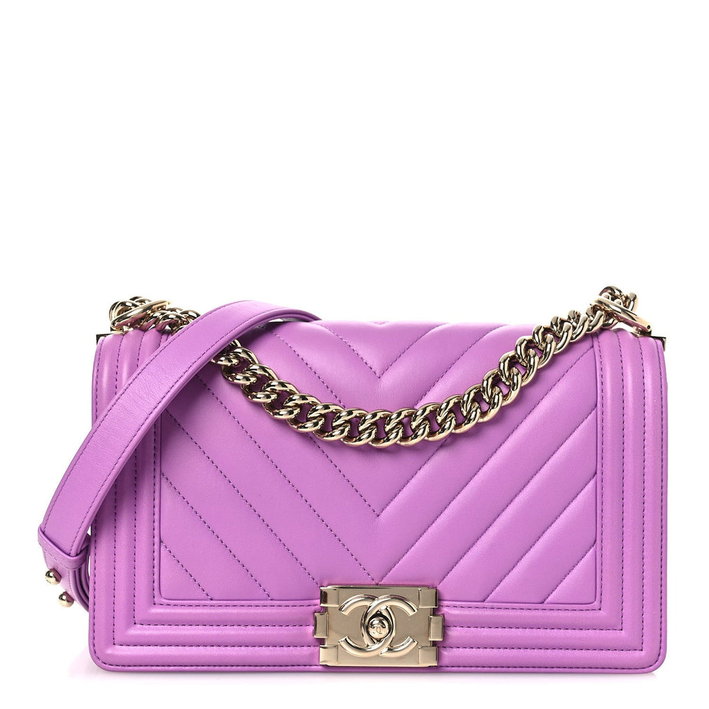 Chanel Lambskin Chevron Quilted Medium Boy Flap Purple