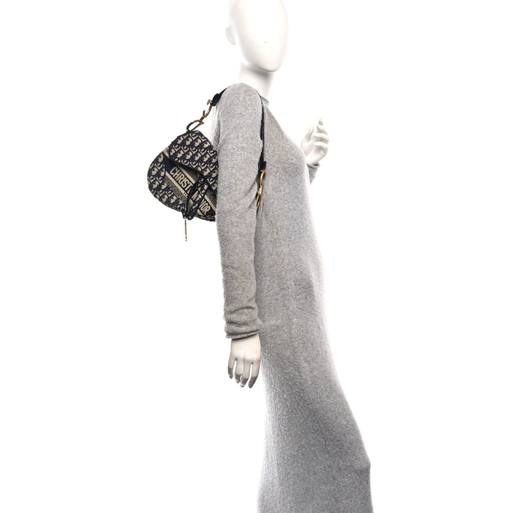 Christian Dior Oblique Embroidered Saddle Bag Blue