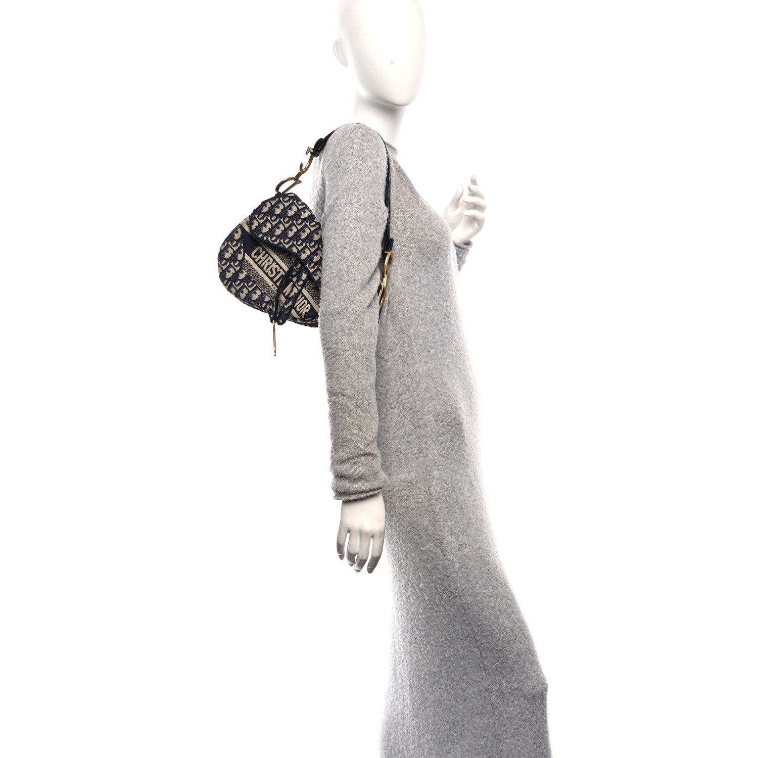 Christian Dior Oblique Embroidered Saddle Bag Blue