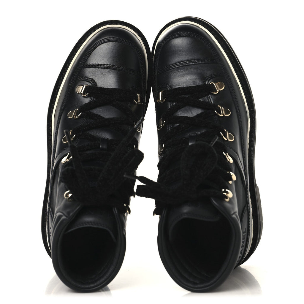 Calfskin Lambskin Lace Up Boots 37.5 Black