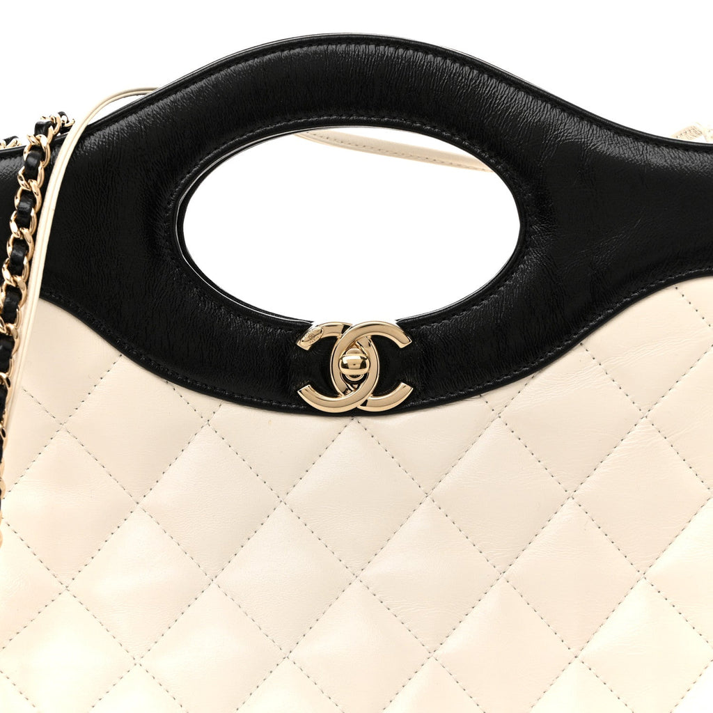 Chanel Patent Calfskin Quilted Mini 31 Shopping Bag White Black