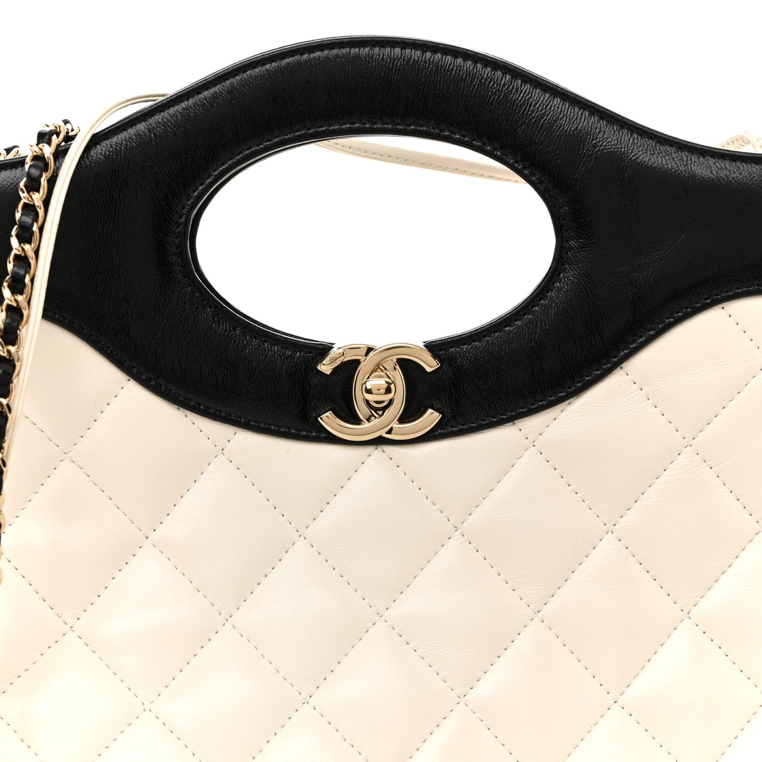 Chanel Patent Calfskin Quilted Mini 31 Shopping Bag White Black