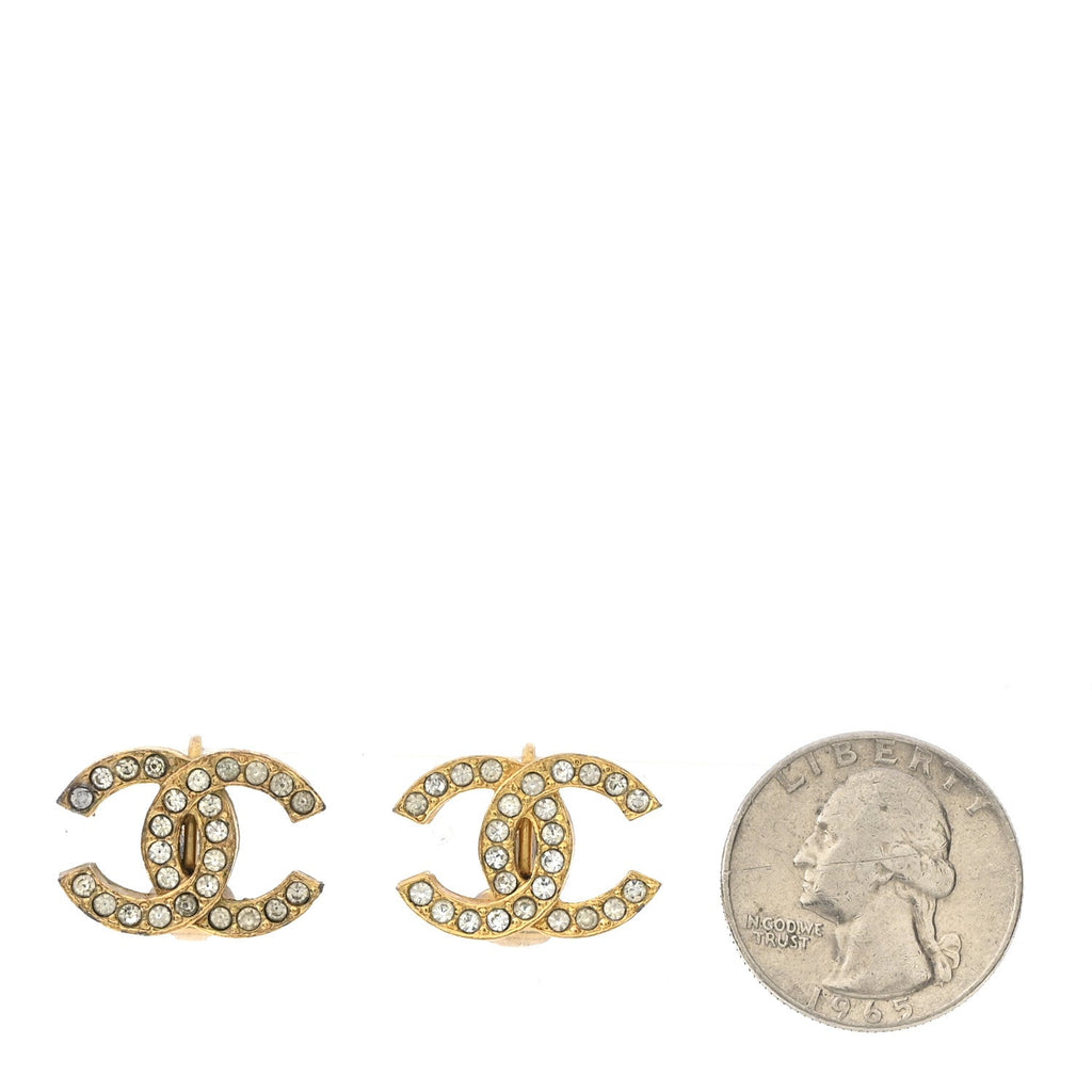 Crystal CC Clip on Earrings Gold