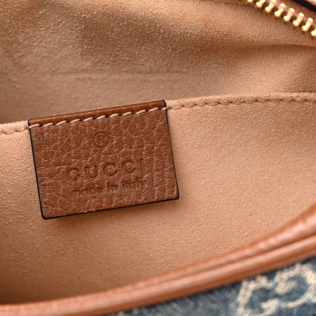 Gucci New Denim GG Monogram Dollar Calfskin Mini Ophidia Shoulder Bag Blue Tea Cuir Epilog