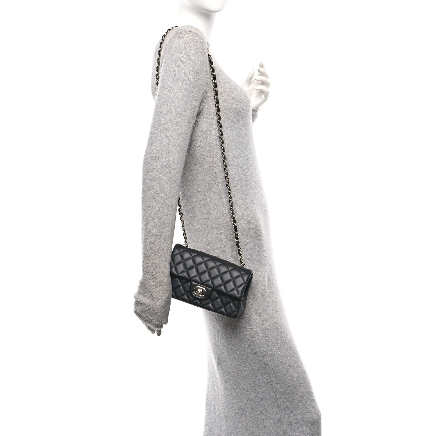 Chanel Lambskin Quilted Mini Rectangular Flap Black