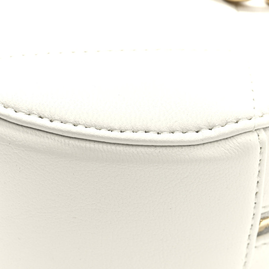 Chanel Shiny Goatskin Quilted Chanel 19 Round Clutch With Chain White