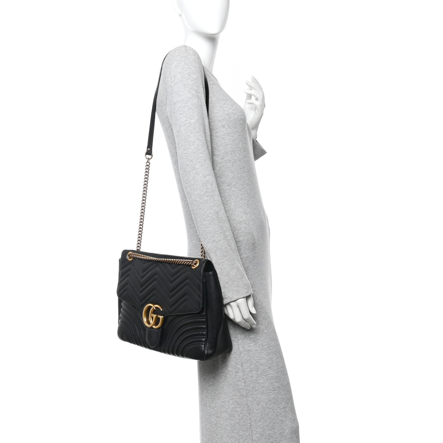 Gucci Calfskin Matelasse Large GG Marmont Shoulder Bag Black