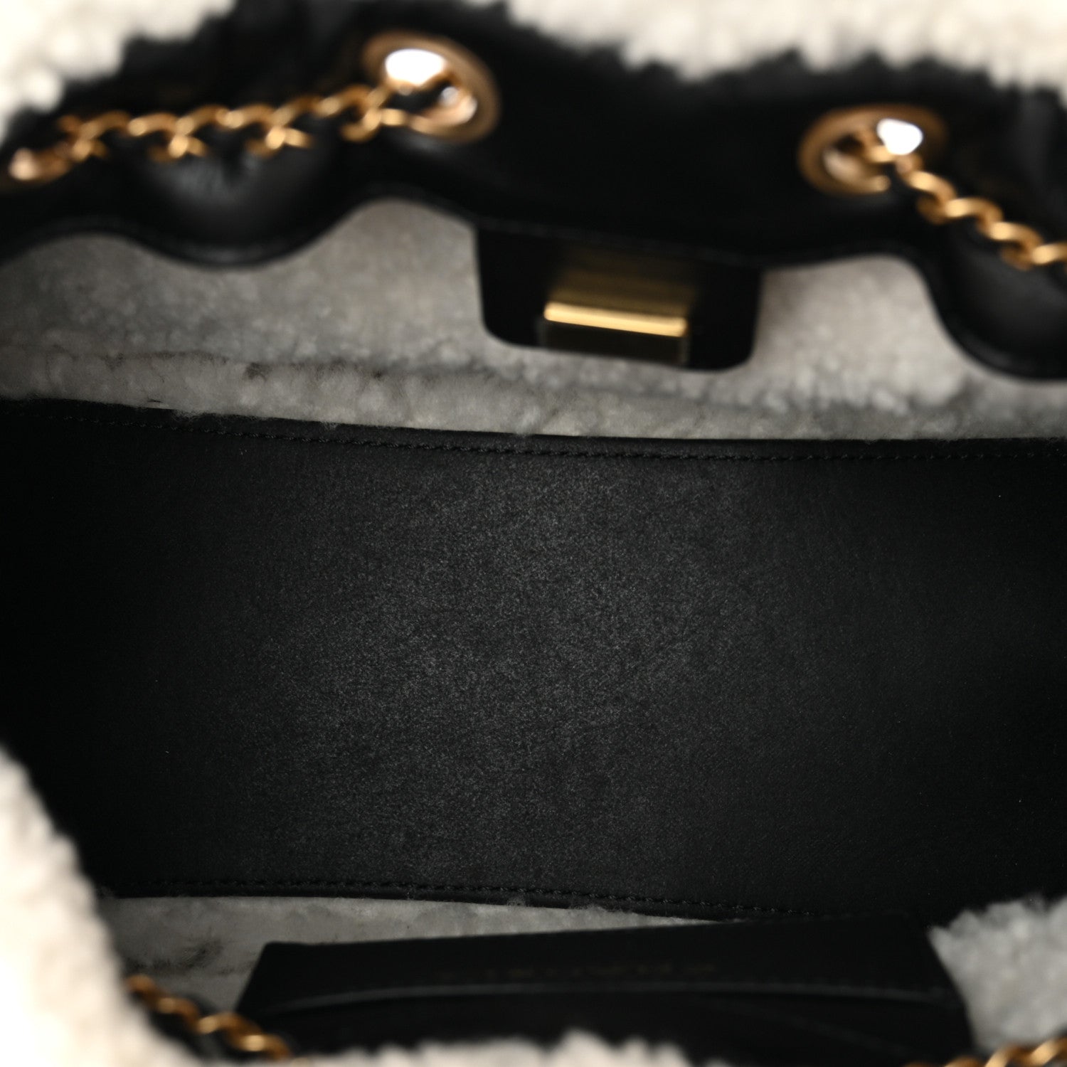 Chanel Crumpled Sheepskin Shearling Quilted Small Chanel 25 Handbag Black White