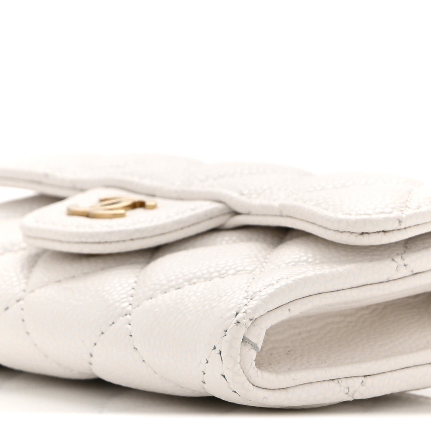 Caviar Quilted Flap Card Holder Wallet White