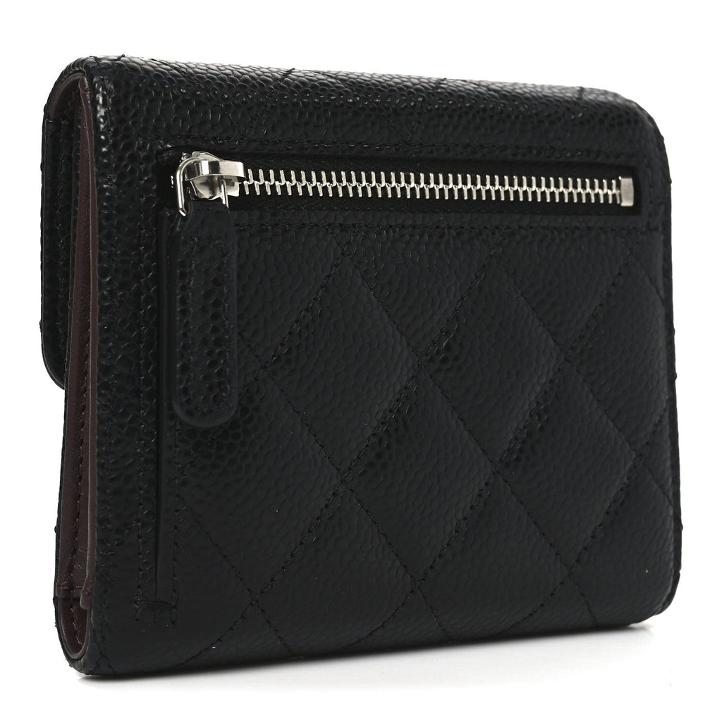 Caviar Quilted Compact Flap Wallet Black