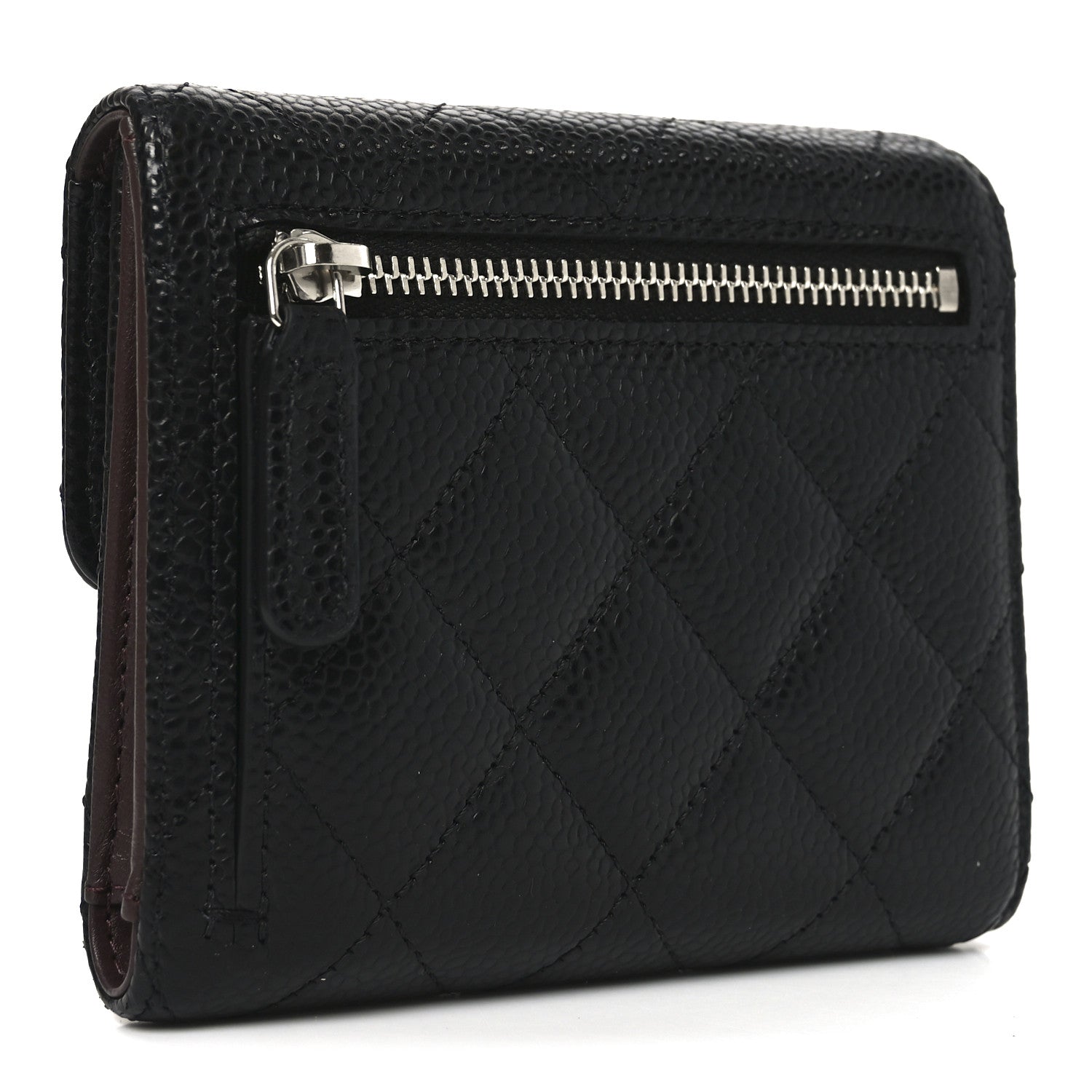 Caviar Quilted Compact Flap Wallet Black