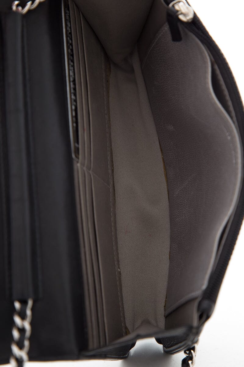 Chanel Black Calfskin Camellia Embossed Leather Cross-Body