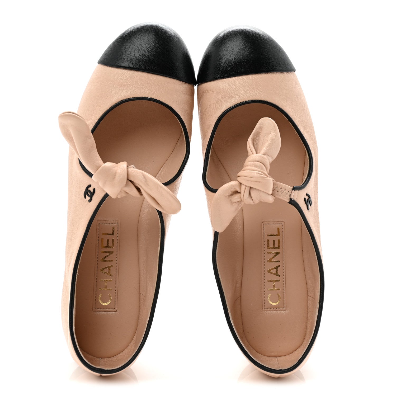 Lambskin Bow Mary Jane Flats 37 Beige Black