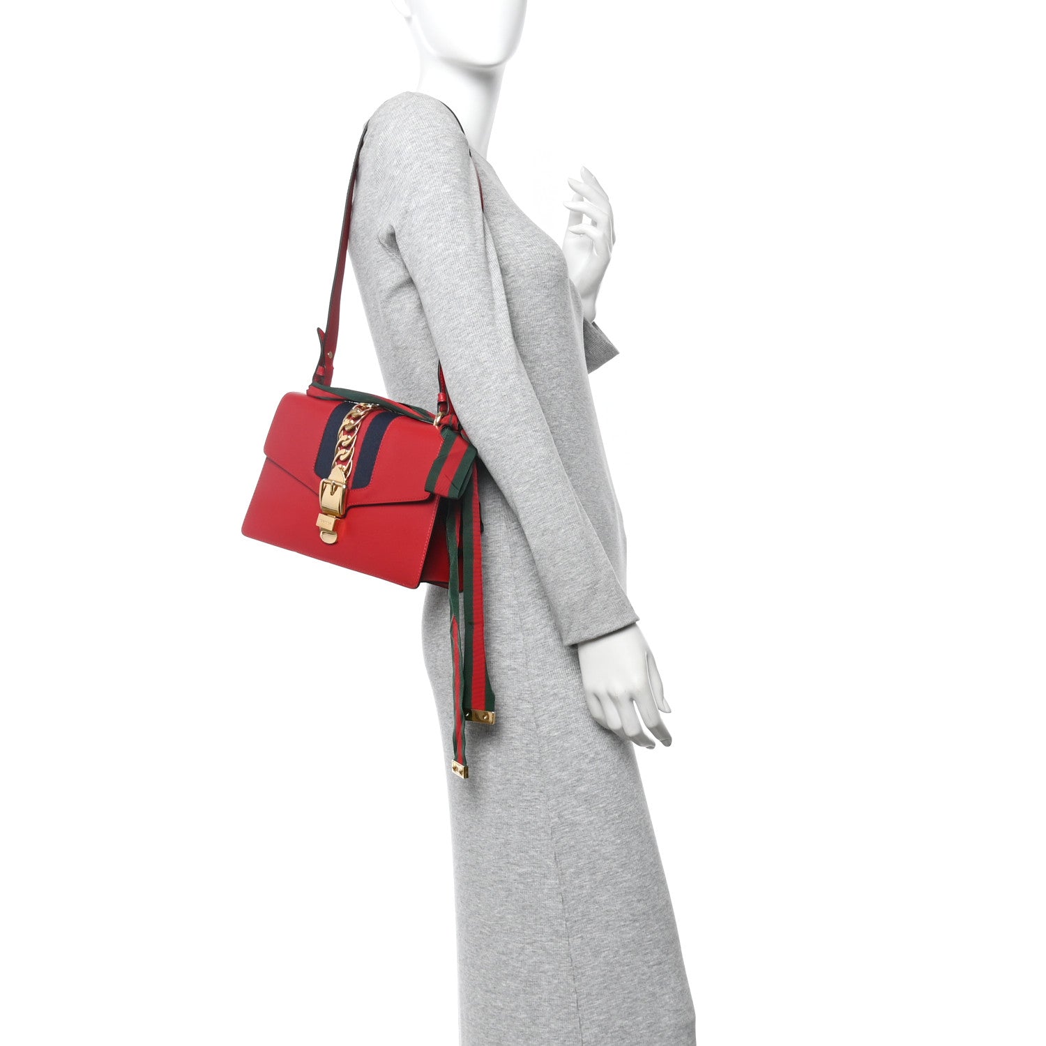 Gucci Calfskin Small Sylvie Shoulder Bag Hibiscus Red