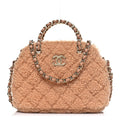 Chanel Shearling Quilted Shiny Coco Clutch With Chain Dark Beige