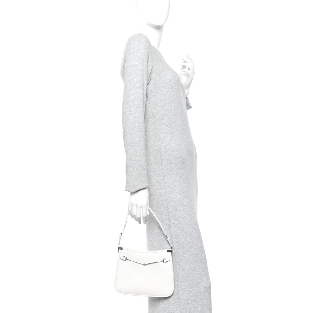 Gucci Calfskin Horsebit Slim Shoulder Bag White