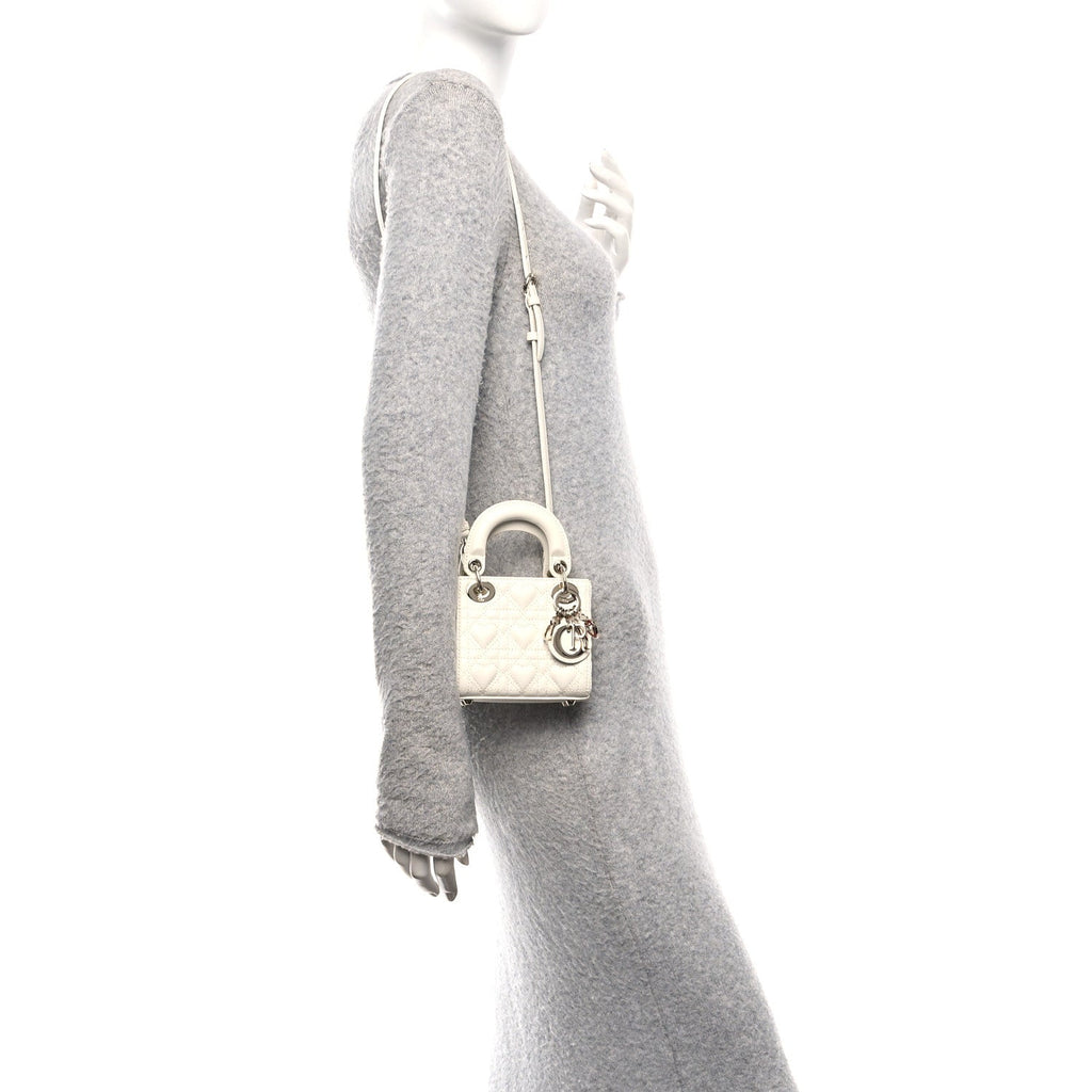 Christian Dior Calfskin Cannage Dioramour Micro Lady Dior Dior White