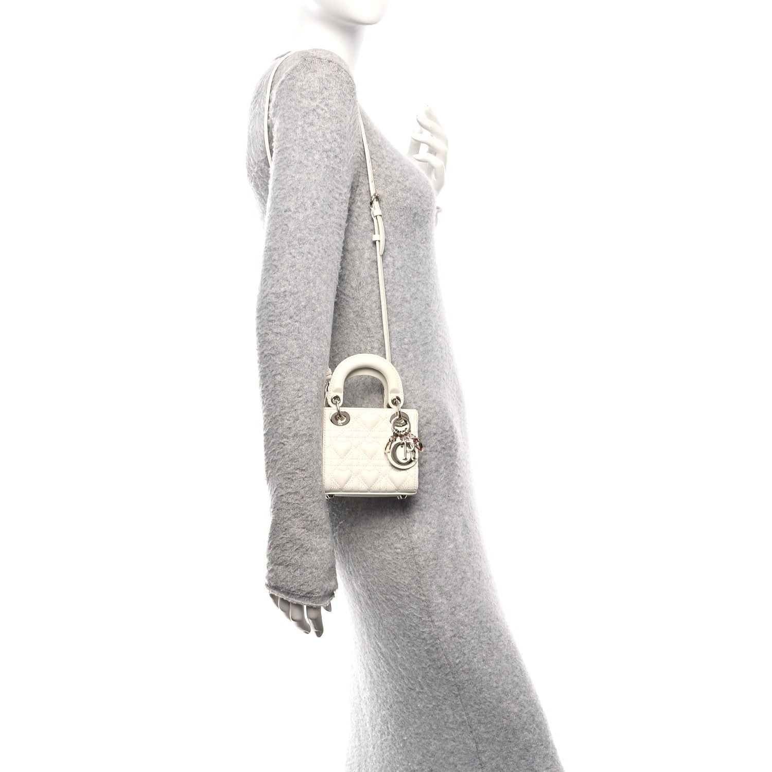 Christian Dior Calfskin Cannage Dioramour Micro Lady Dior Dior White