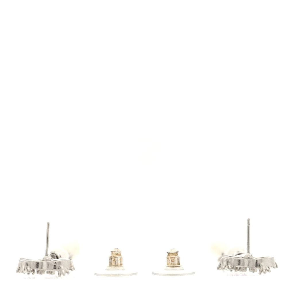 Crystal Pearl CC Drop Earrings Silver
