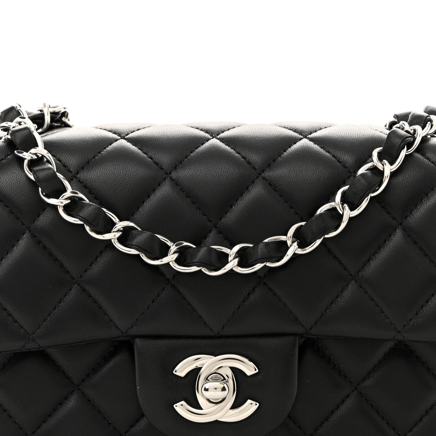 Chanel Lambskin Quilted Mini Rectangular Flap Black