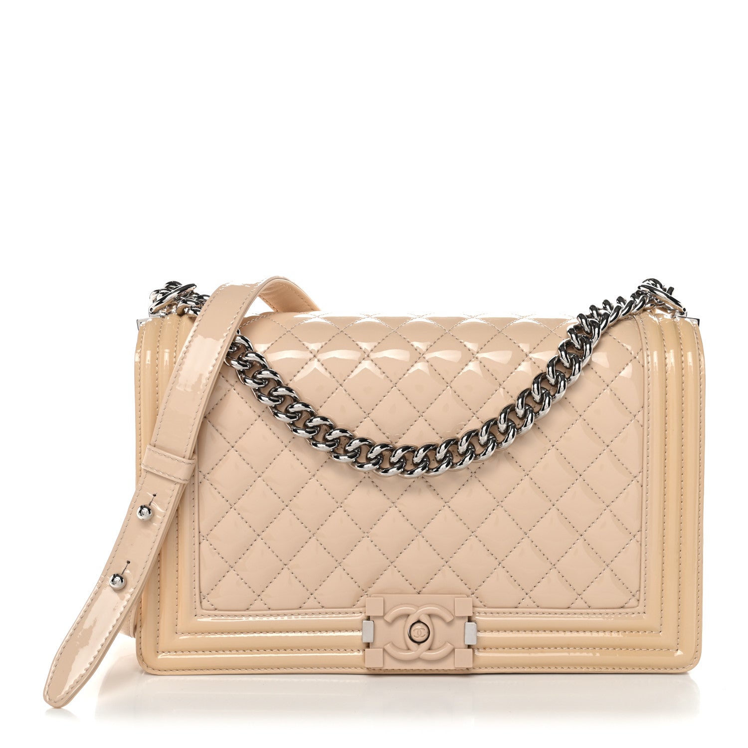 Chanel Patent Calfskin Quilted New Medium Plexiglass Boy Flap Beige