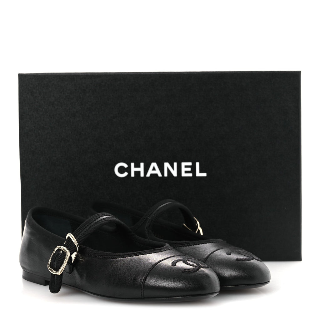 Lambskin Mary Jane Flats 37 Black