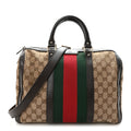 Gucci Monogram Selleria Calfskin Vintage Web Medium Boston Beige Ebony Cocoa