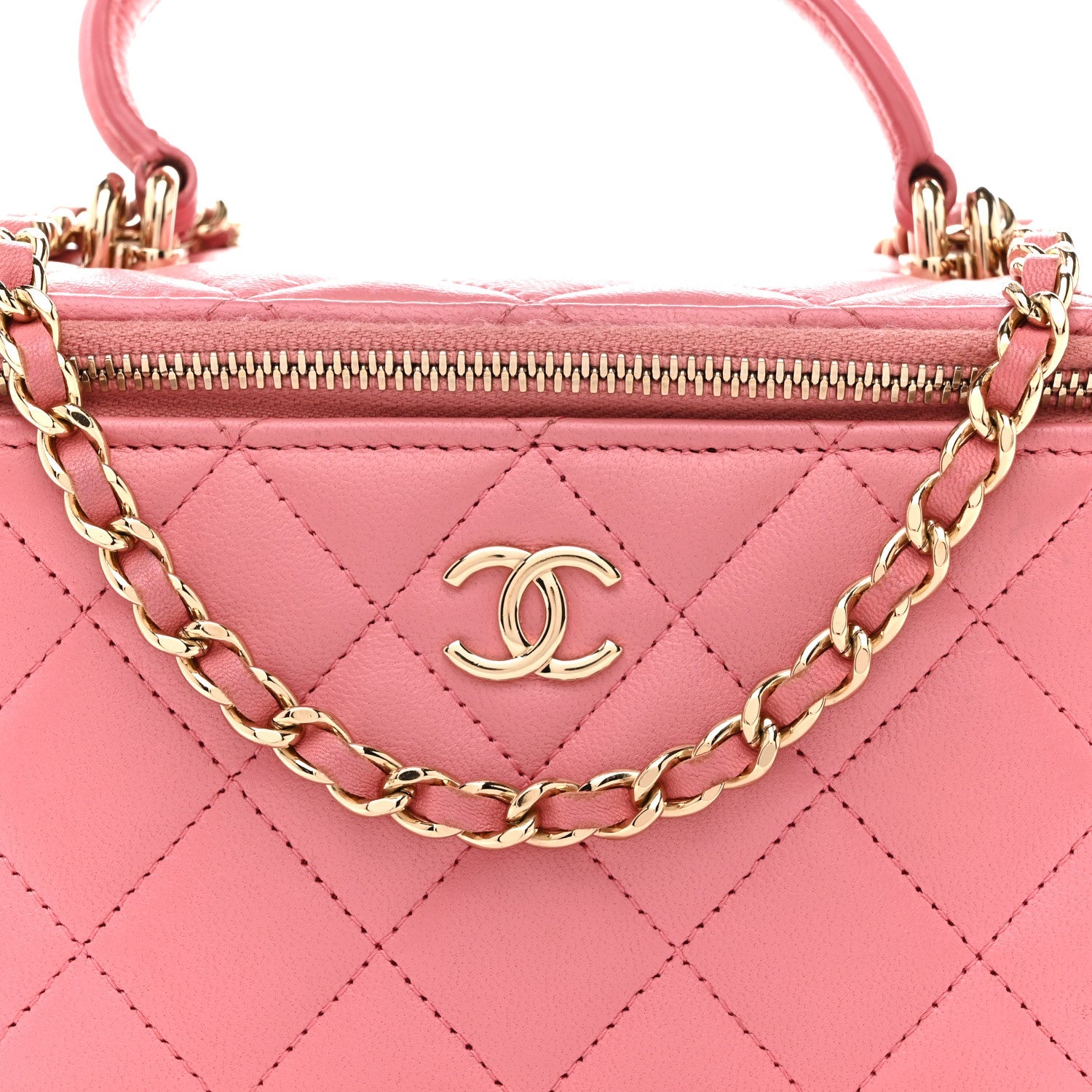Chanel Lambskin Quilted Small Top Handle Vanity Case With Chain Pink